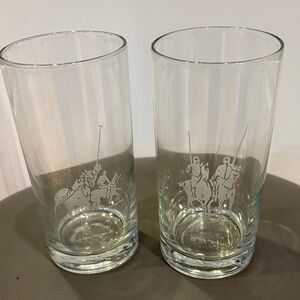RALPH LAUREN Etched Fine Crystal Polo Scene High Ball Glasses, Set of 2, 5.75” H